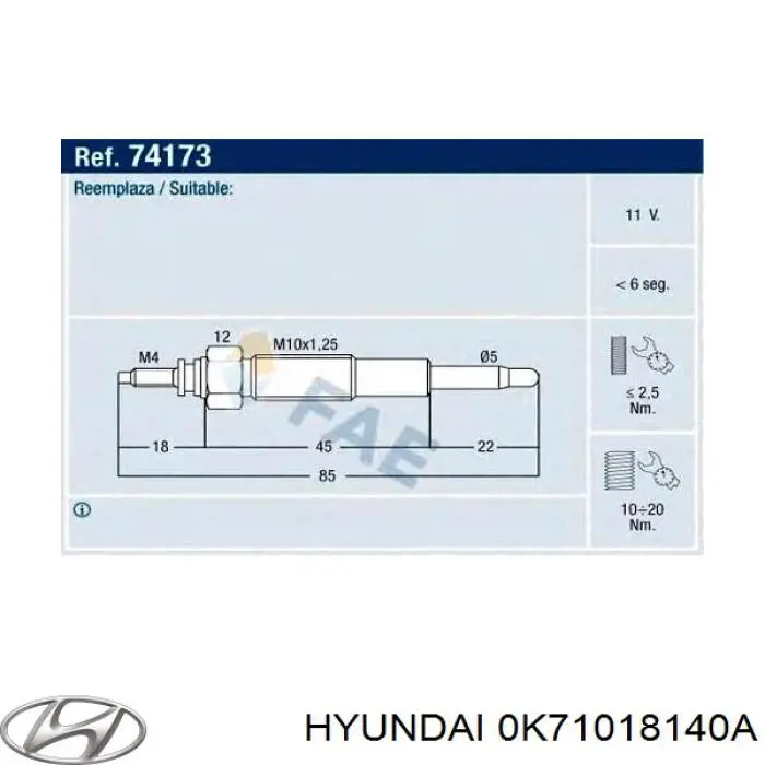 0K71018140A Hyundai/Kia свічка накалу