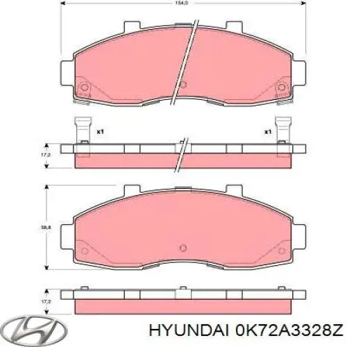 Гальмівні колодки Hyundai/Kia 0K72A3328Z ціна, від 18.37 USD