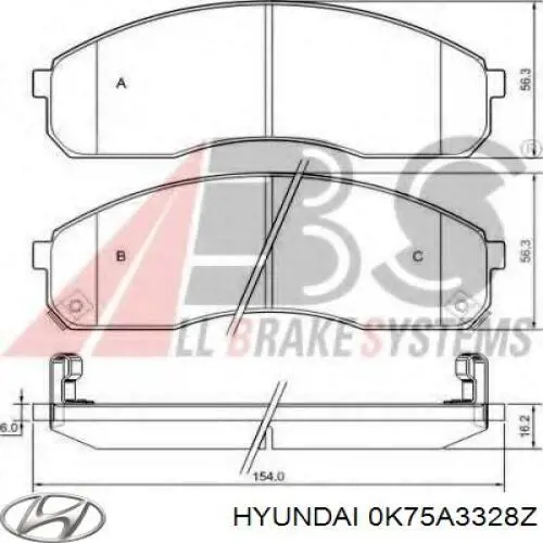 Колодки гальмівні передні, дискові 0K75A3328Z Hyundai/Kia