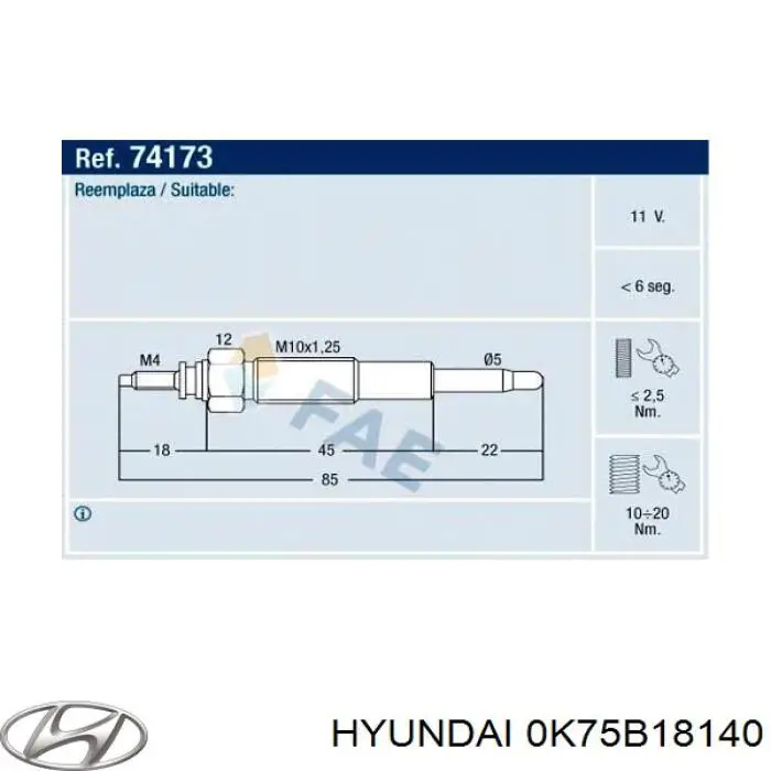 Свіча накалу Hyundai/Kia 0K75B18140 ціна, від 6.07 USD