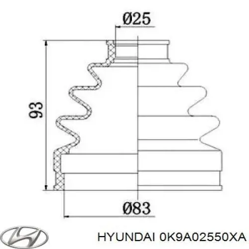 Піввісь (привід) передня, права 0K9A02550XA Hyundai/Kia