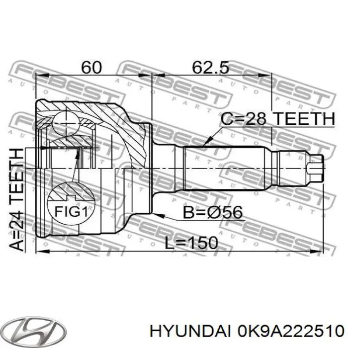 ШРУС зовнішній передній 0K9A222510 Hyundai/Kia