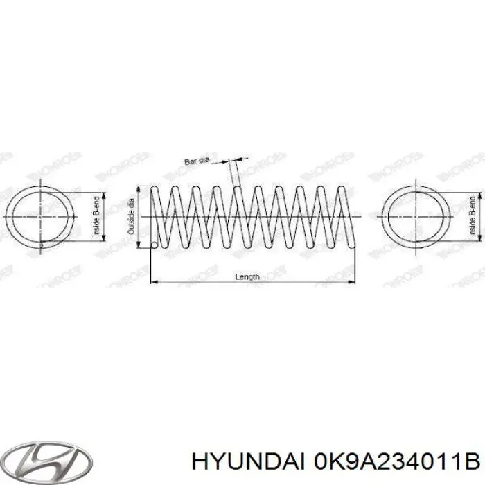 Пружина передня 0K9A234011B Hyundai/Kia