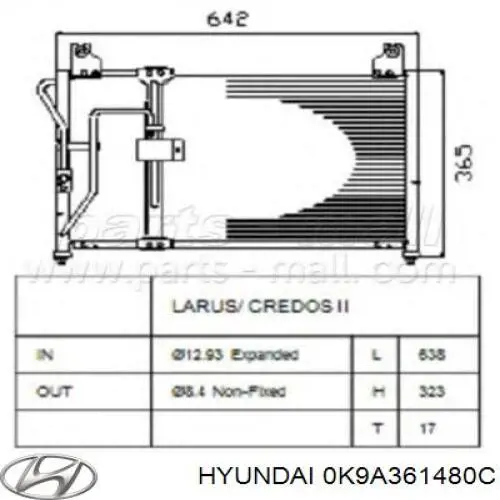 Купити 0K9A361480C Hyundai/Kia Радіатор системи охолодження кондиціонера