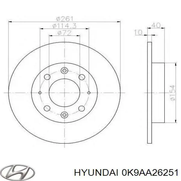 Диск гальмівний задній Hyundai/Kia 0K9AA26251
