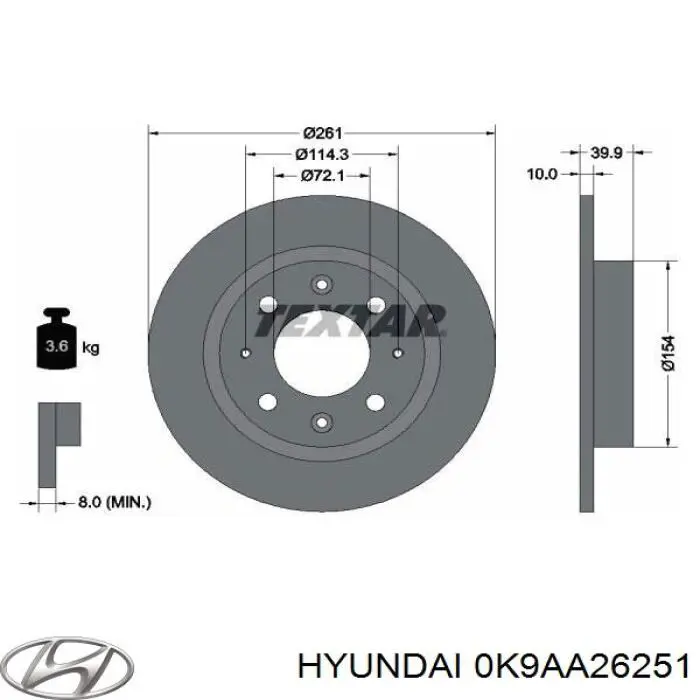 Купити 0K9AA26251 Hyundai/Kia Диск заднього гальма