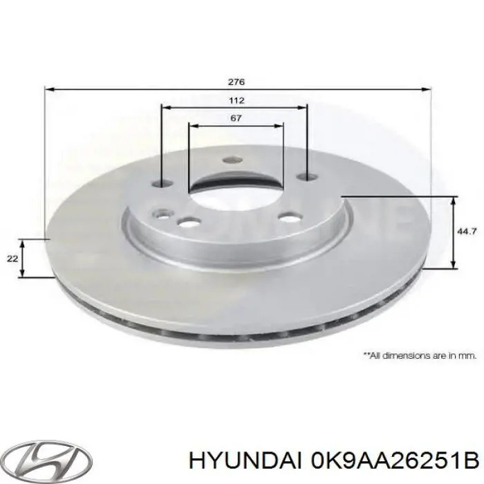 Диск гальмівний задній Hyundai/Kia 0K9AA26251B