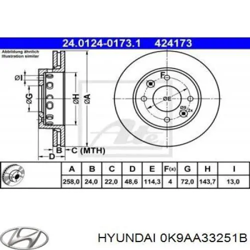 Диск гальмівний передній Hyundai/Kia 0K9AA33251B