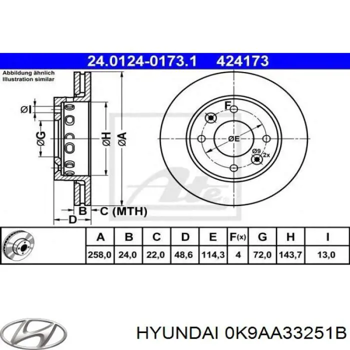 Диск переднього гальма Hyundai/Kia 0K9AA33251B ціна, від 27.22 USD
