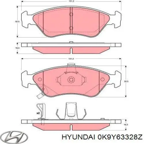 Передні тормозні колодки 0K9Y63328Z Hyundai/Kia
