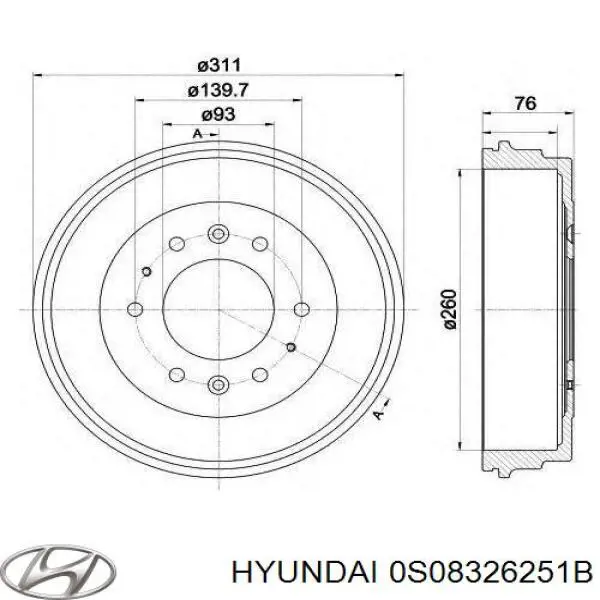 Барабан гальмівний задній 0S08326251B Hyundai/Kia
