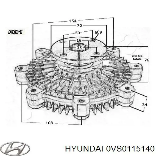 Вентилятор/крильчатка радіатора охолодження 0VS0115140A Hyundai/Kia