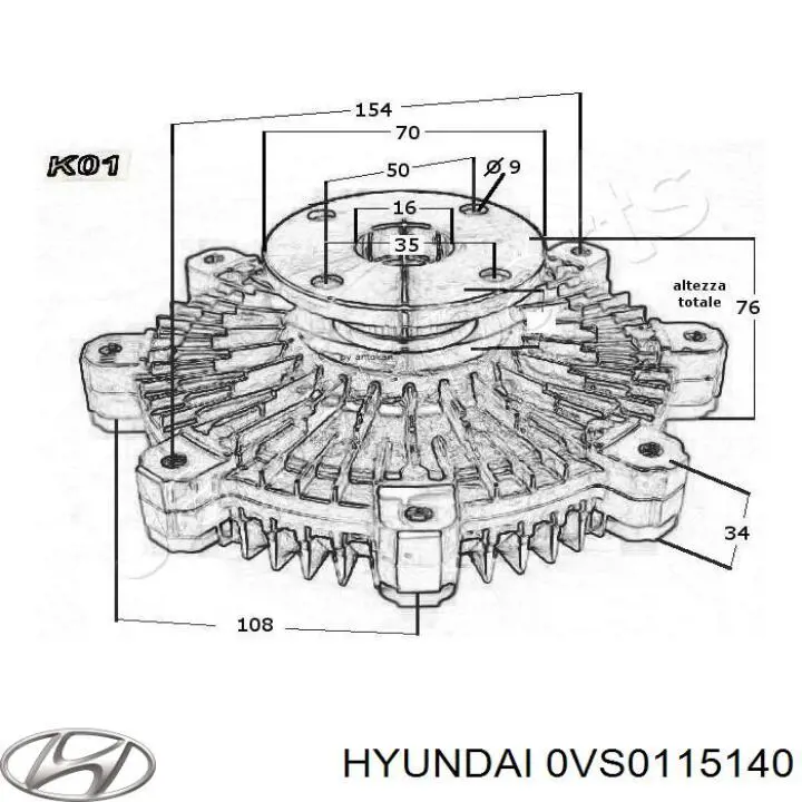 В'язкова муфта вентилятора Hyundai/Kia 0VS0115140A ціна, від 40.54 USD