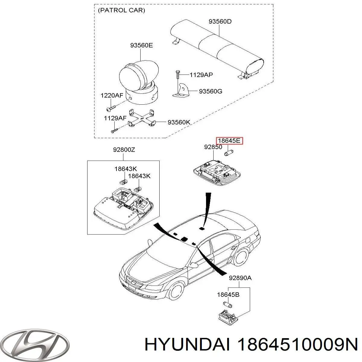 Ліхтар підсвічування заднього номерного знака Hyundai/Kia 1864510019N ціна, від 2.17 USD