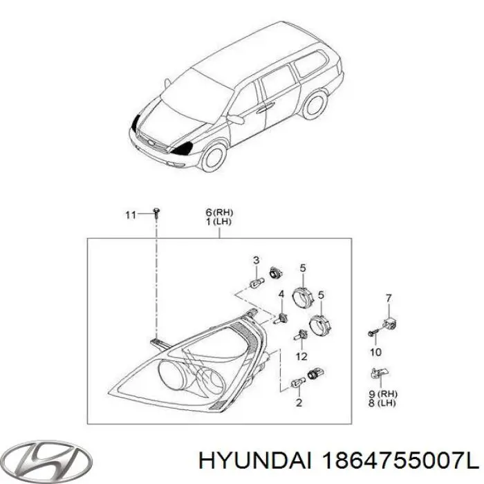 Купити 1864755007L Hyundai/Kia Лампочка галогенна
