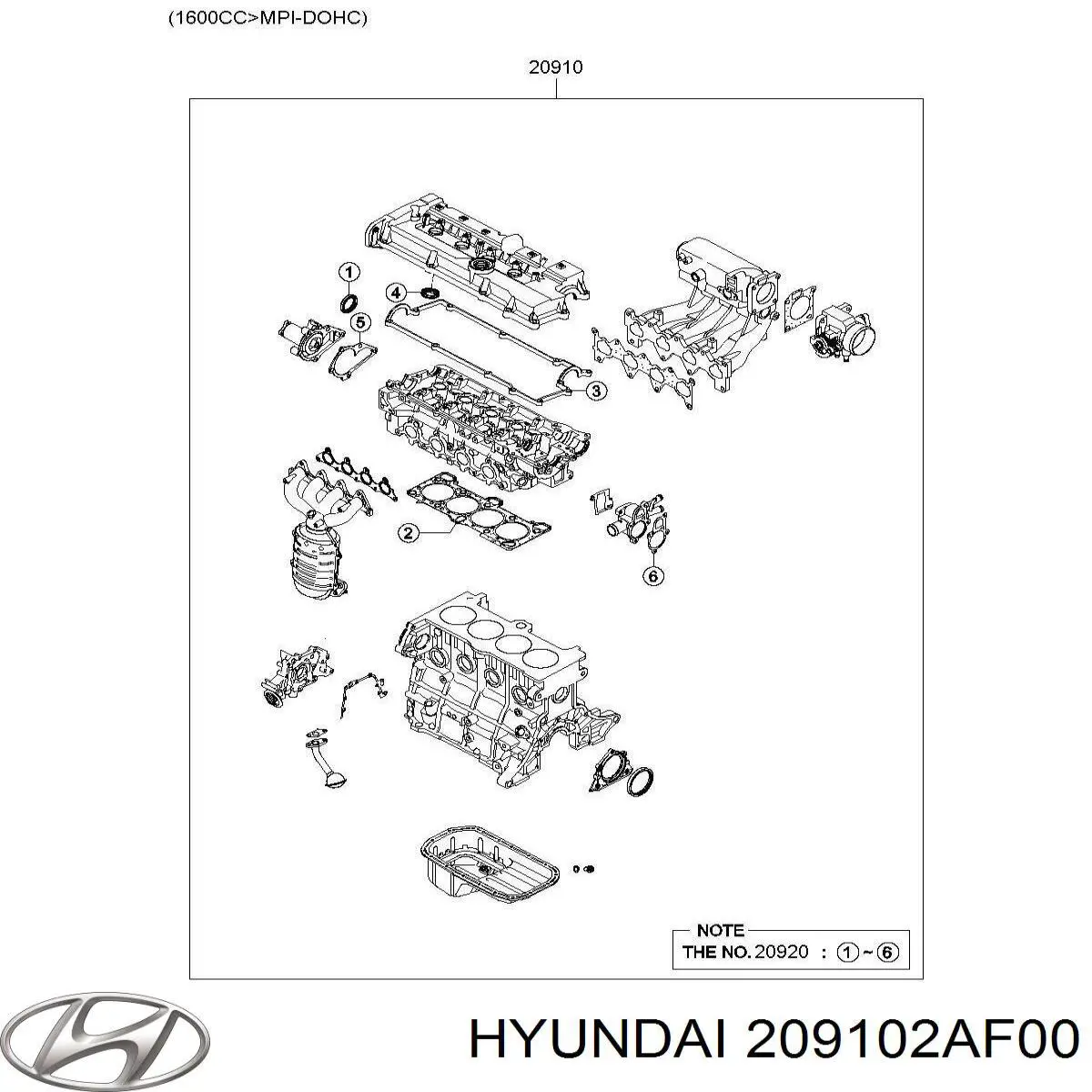 Купити 209102AF00 Hyundai/Kia Комплект прокладок