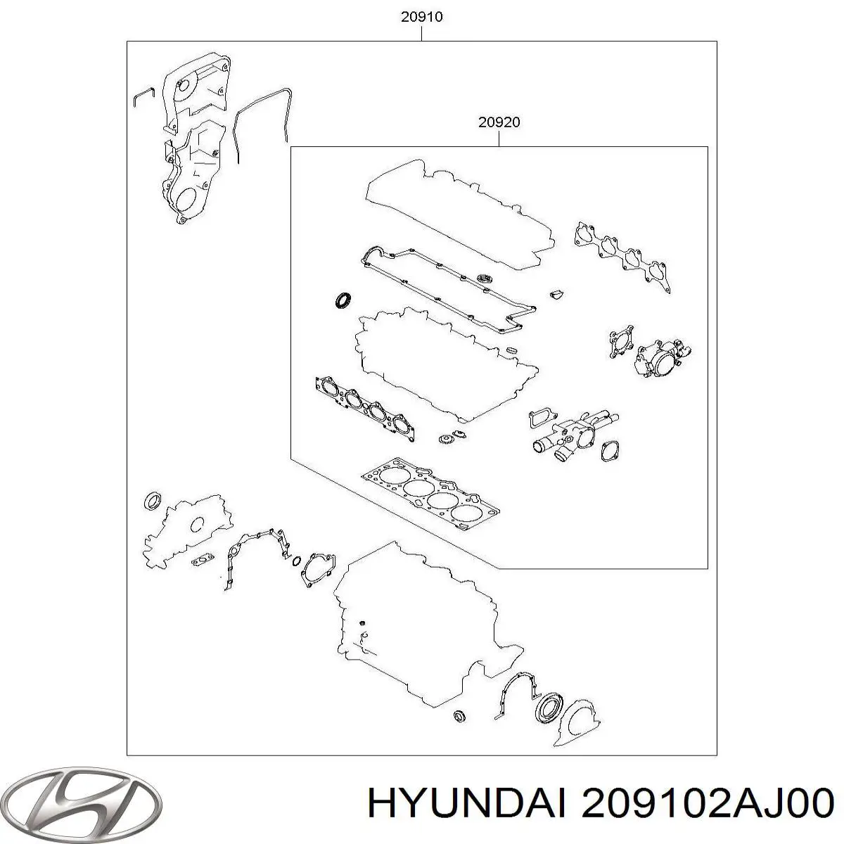Купити 209102AJ00 Hyundai/Kia Комплект прокладок