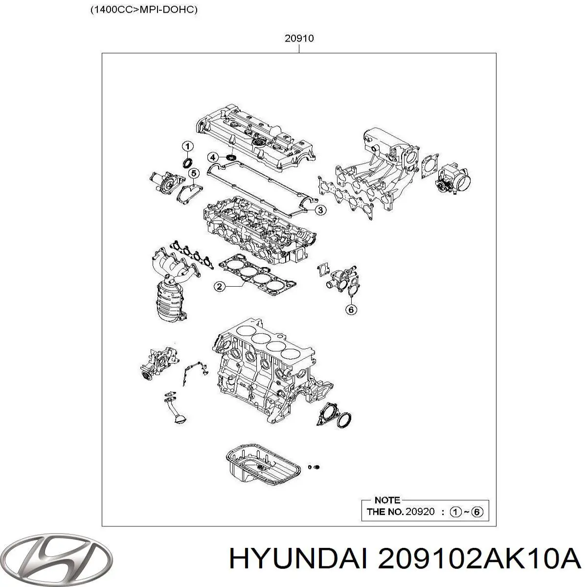 209102AK10A Hyundai/Kia комплект прокладок двигуна, повний
