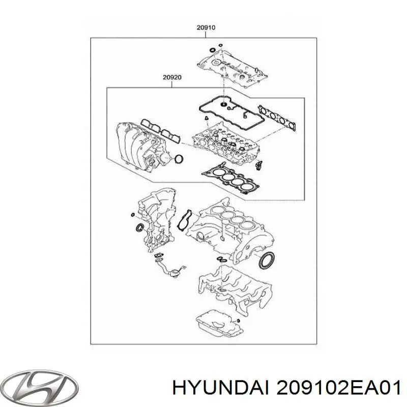 209102EA01 Hyundai/Kia Набір прокладок двигуна