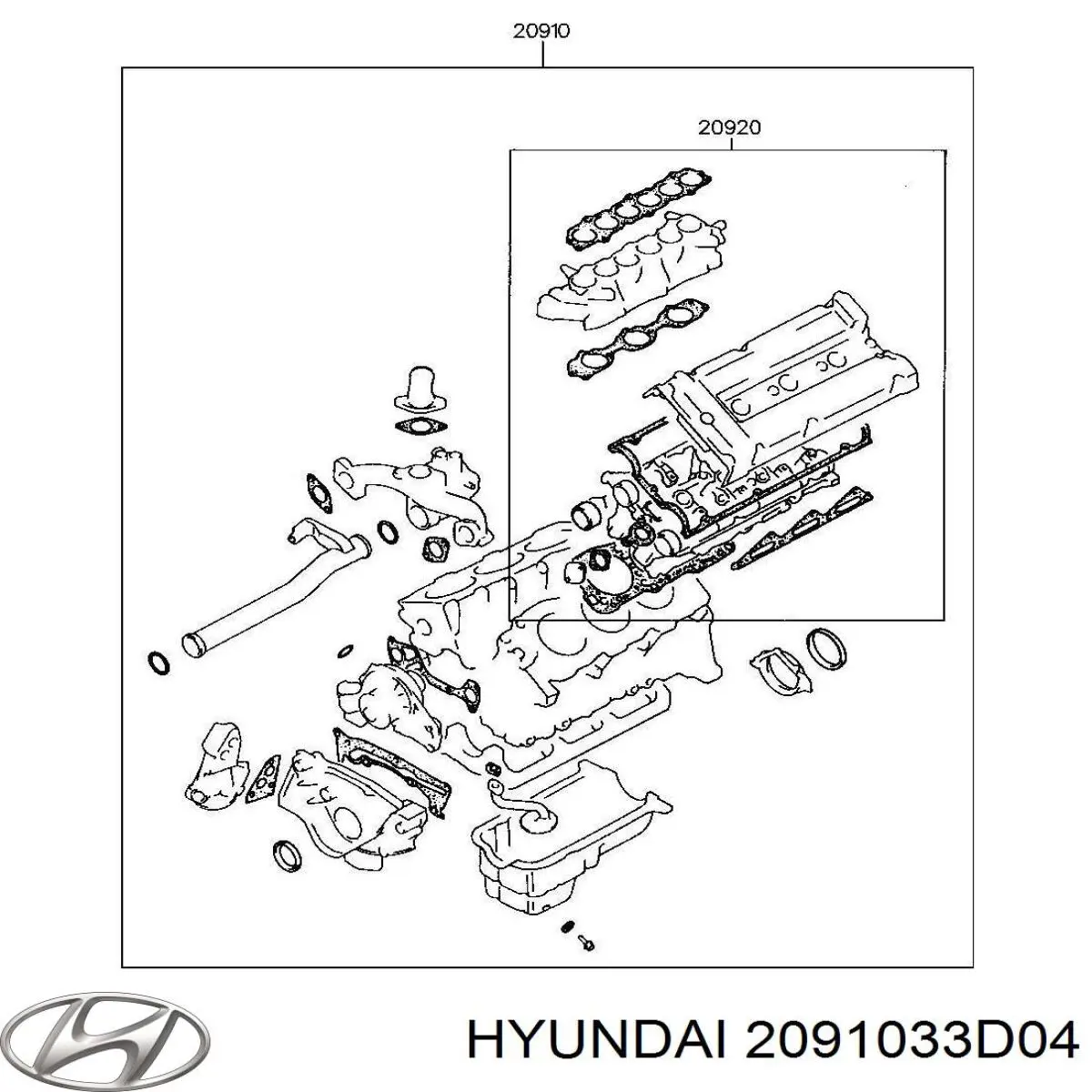 Комплект прокладок двигуна, повний Hyundai/Kia 2091033D04 ціна, від 63.35 USD