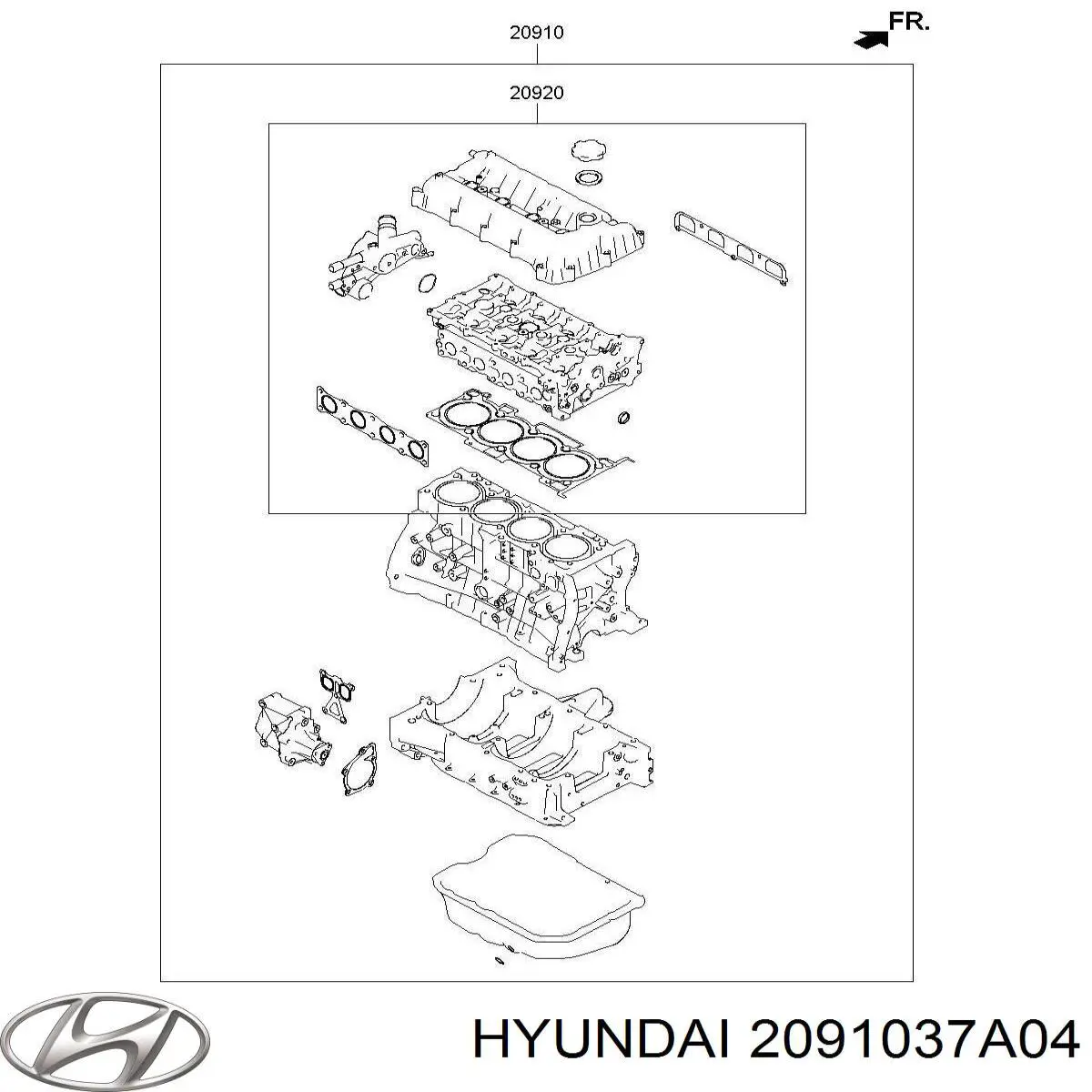Комплект прокладок двигуна, повний Hyundai/Kia 2091037A04 ціна, від 491.59 USD