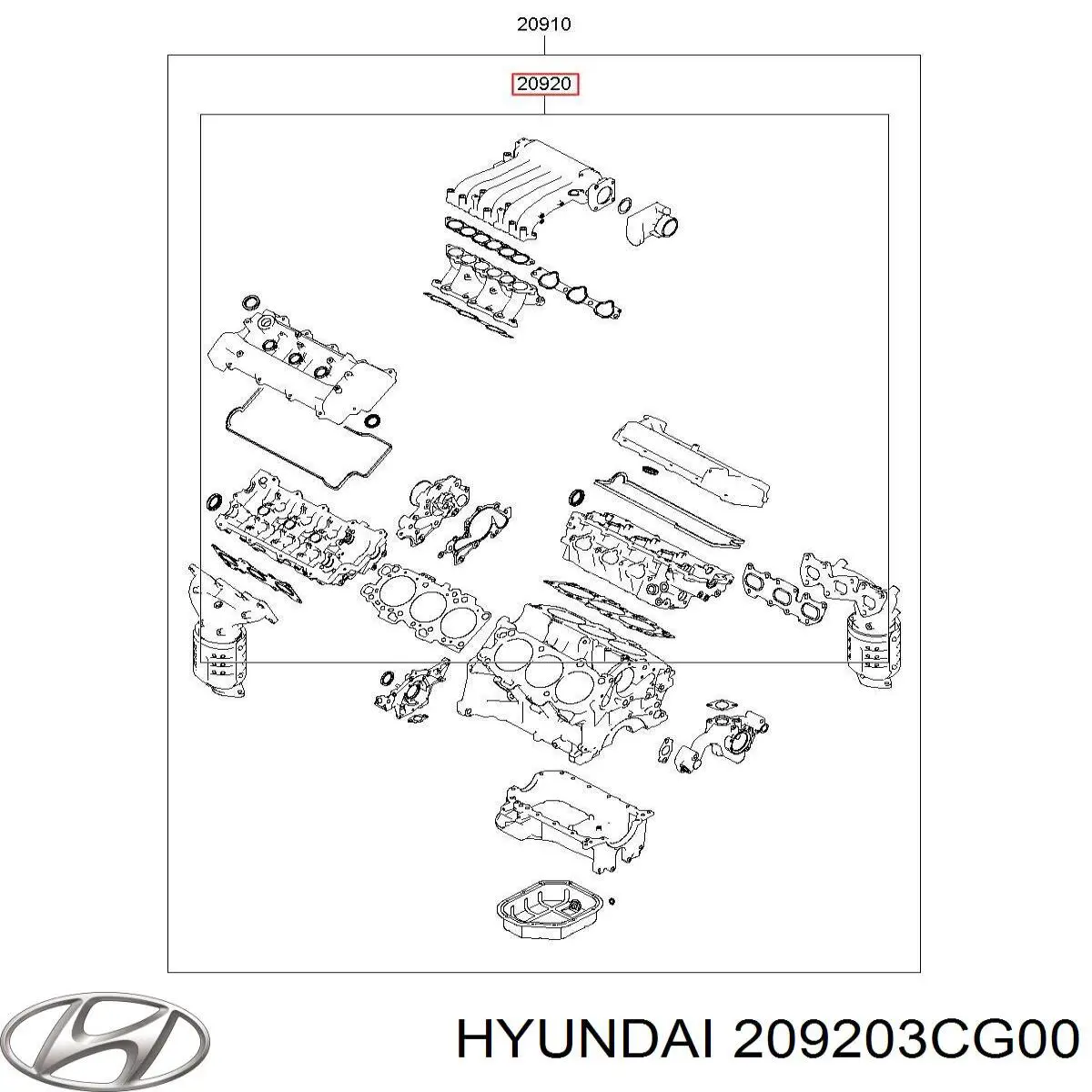 Комплект прокладок двигуна, верхній 209203CG00 Hyundai/Kia