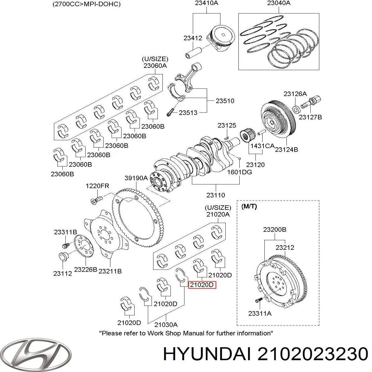 Вкладиші коленвала, корінні, комплект, стандарт (STD) Hyundai/Kia 2102023230 ціна, від 9.96 USD