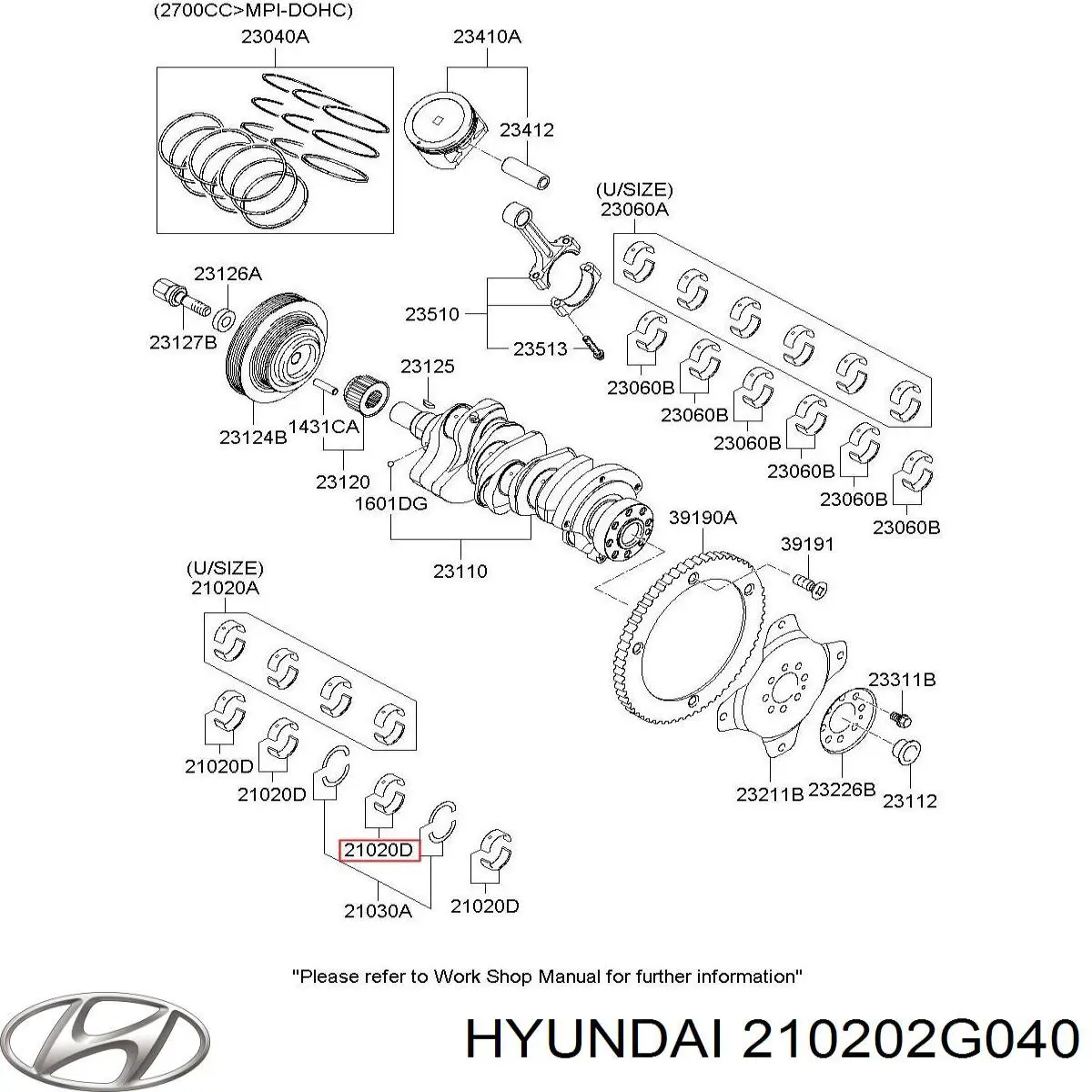 Купити 210202G040 Hyundai/Kia Вкладиші колінвала, корінні, комплект, стандарт (STD)