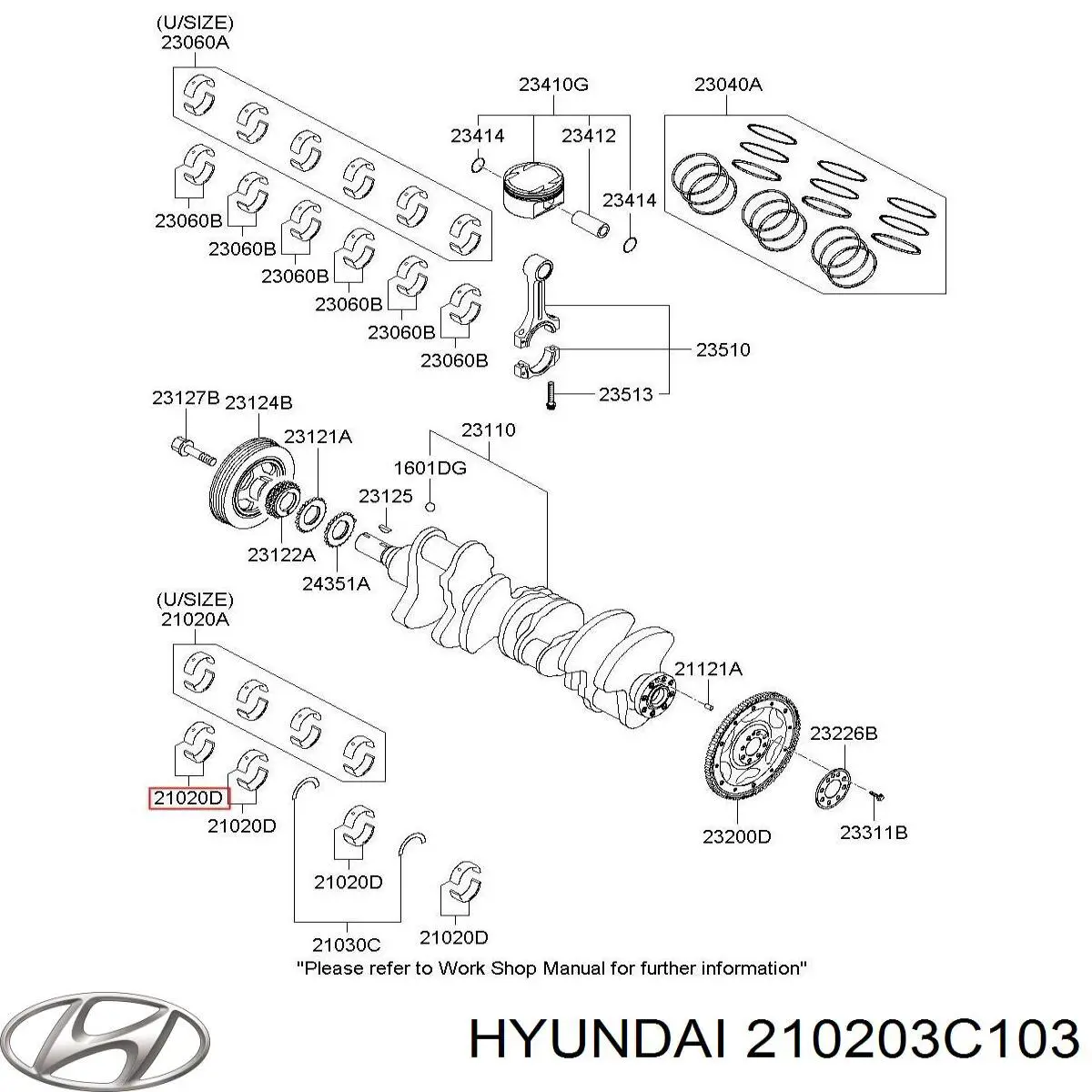 210203C103 Hyundai/Kia вкладиші колінвала, корінні, комплект, стандарт (std)