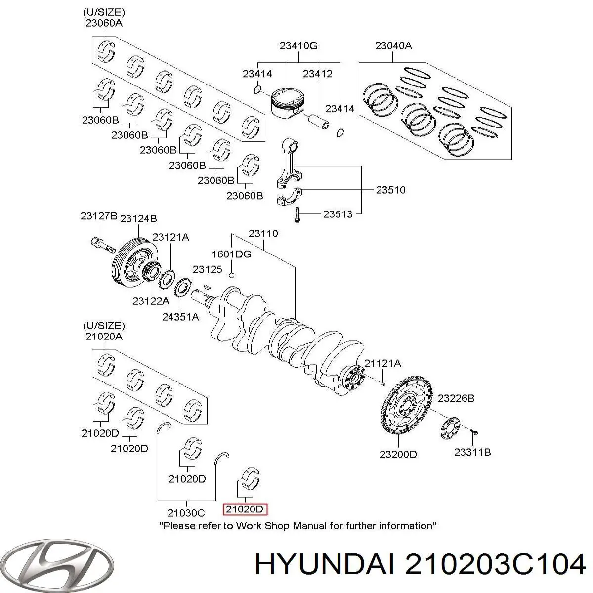 210203C104 Hyundai/Kia вкладиші колінвала, корінні, комплект, стандарт (std)