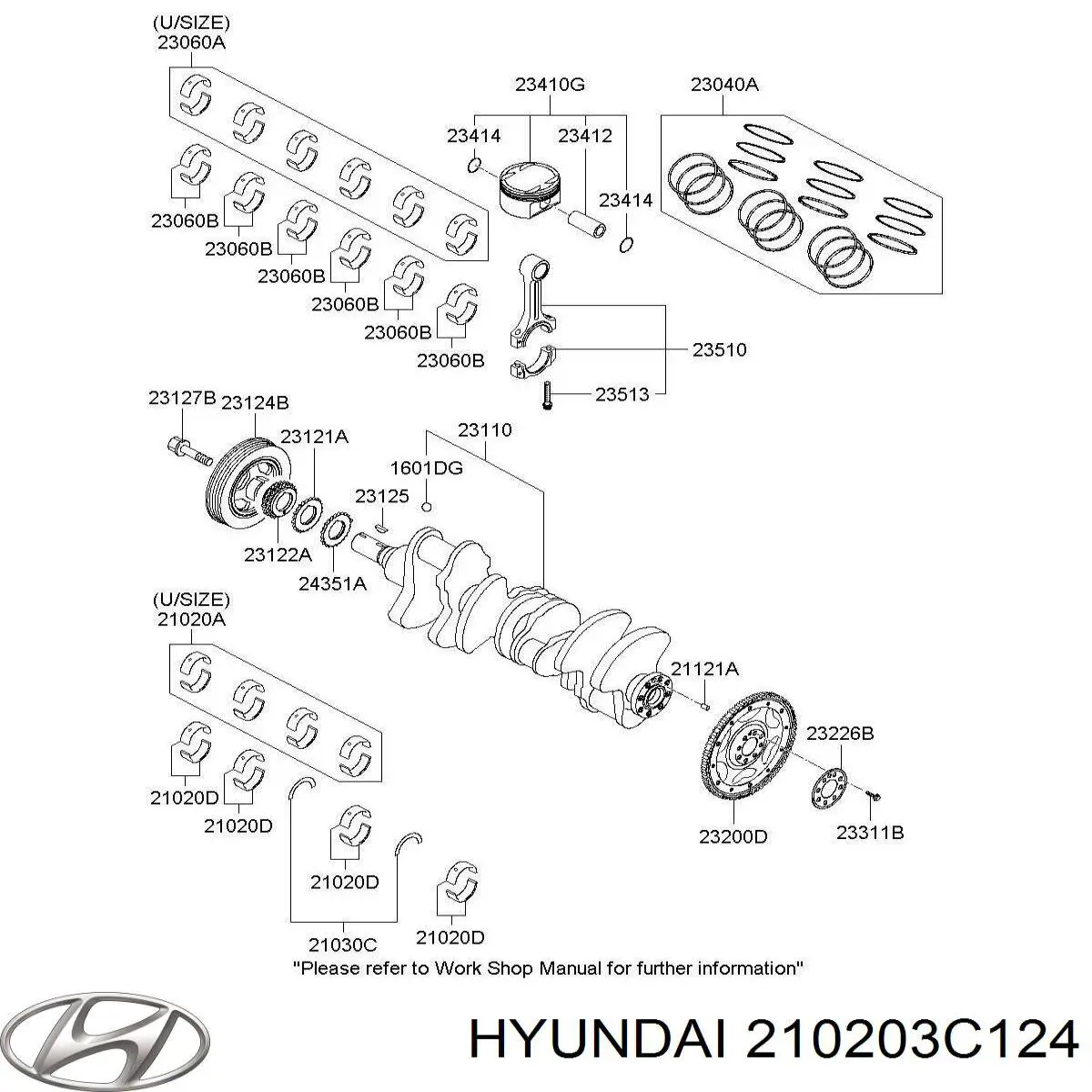 210203C320 Hyundai/Kia вкладиші колінвала, корінні, комплект, стандарт (std)