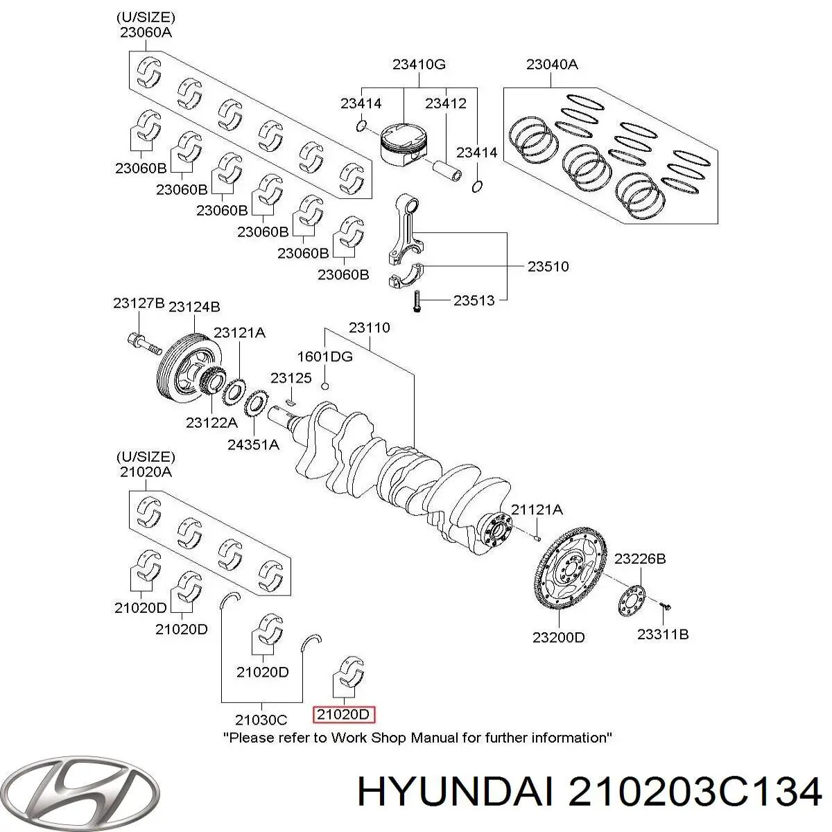 Купити 210203C230 Hyundai/Kia Вкладиші колінвала, корінні, комплект, стандарт (STD)