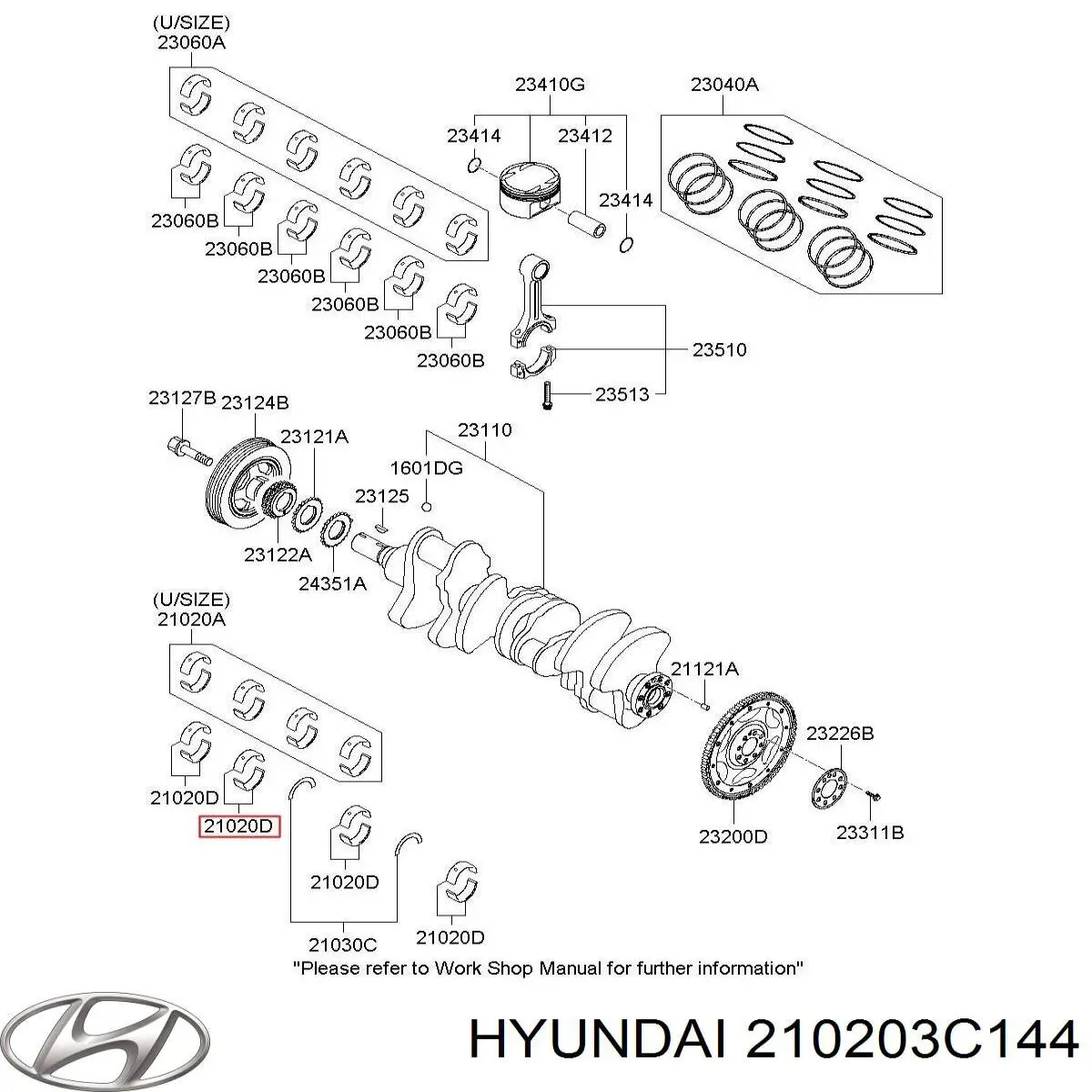 Вкладиші коленвала, корінні, комплект, стандарт (STD) Hyundai/Kia 210203C144 ціна, від 8.05 USD