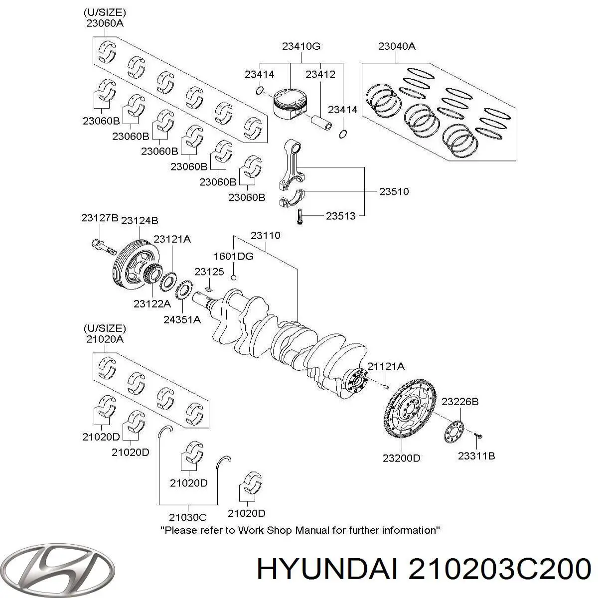 210203C200 Hyundai/Kia вкладиші колінвала, корінні, комплект, стандарт (std)