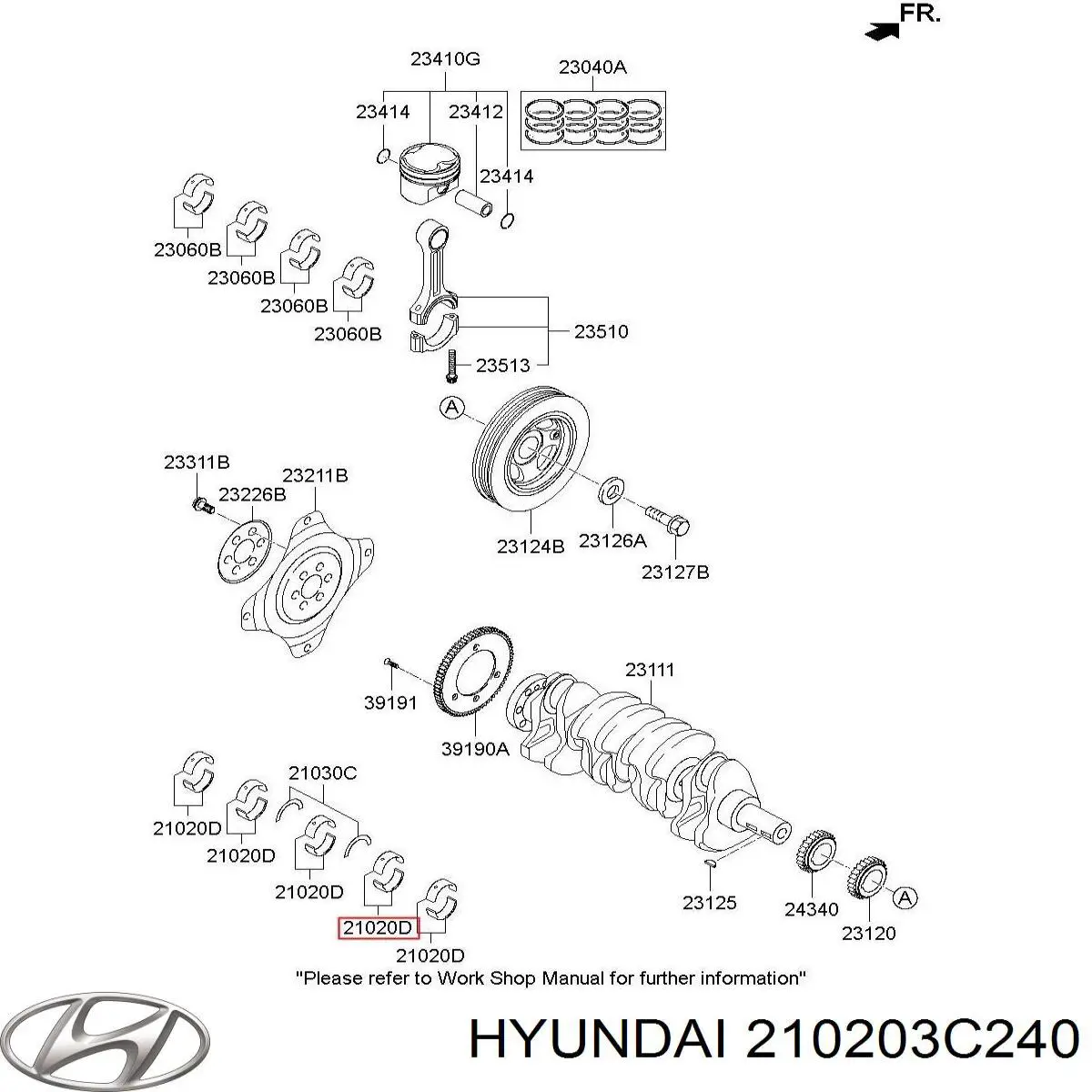 210203C240 Hyundai/Kia вкладиші колінвала, корінні, комплект, стандарт (std)