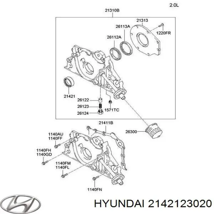 2142123020 Hyundai/Kia сальник колінвала двигуна, передній