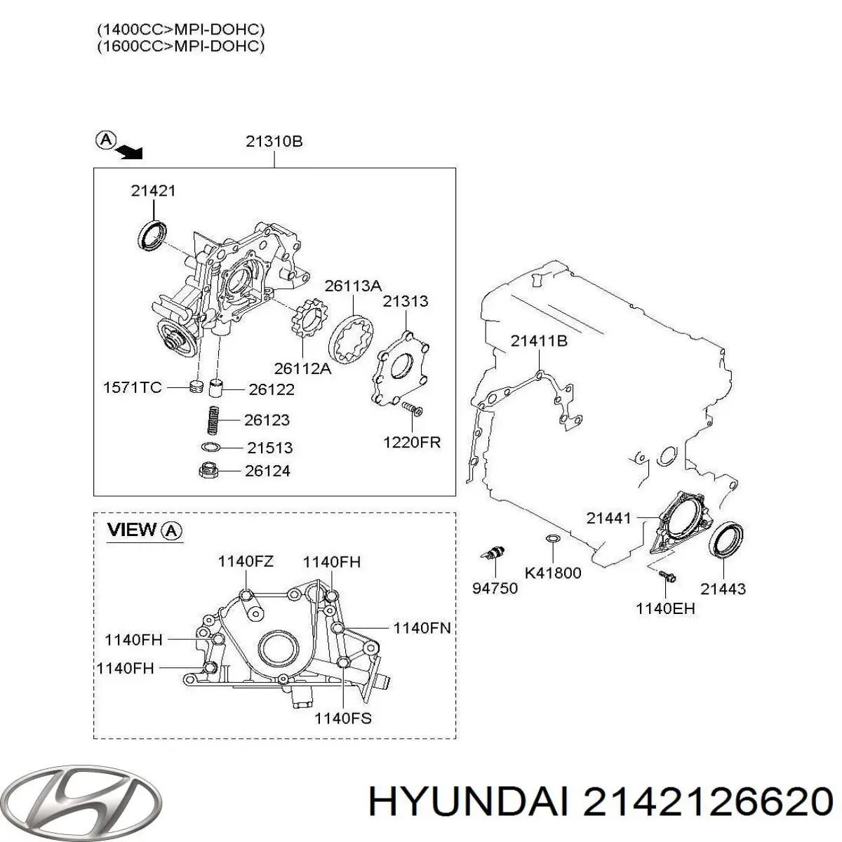 2142126620 Hyundai/Kia сальник колінвала двигуна, передній