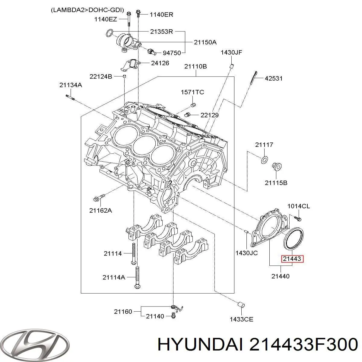 Сальник колінвала двигуна, задній Hyundai/Kia 214433F300 ціна, від 7.14 USD