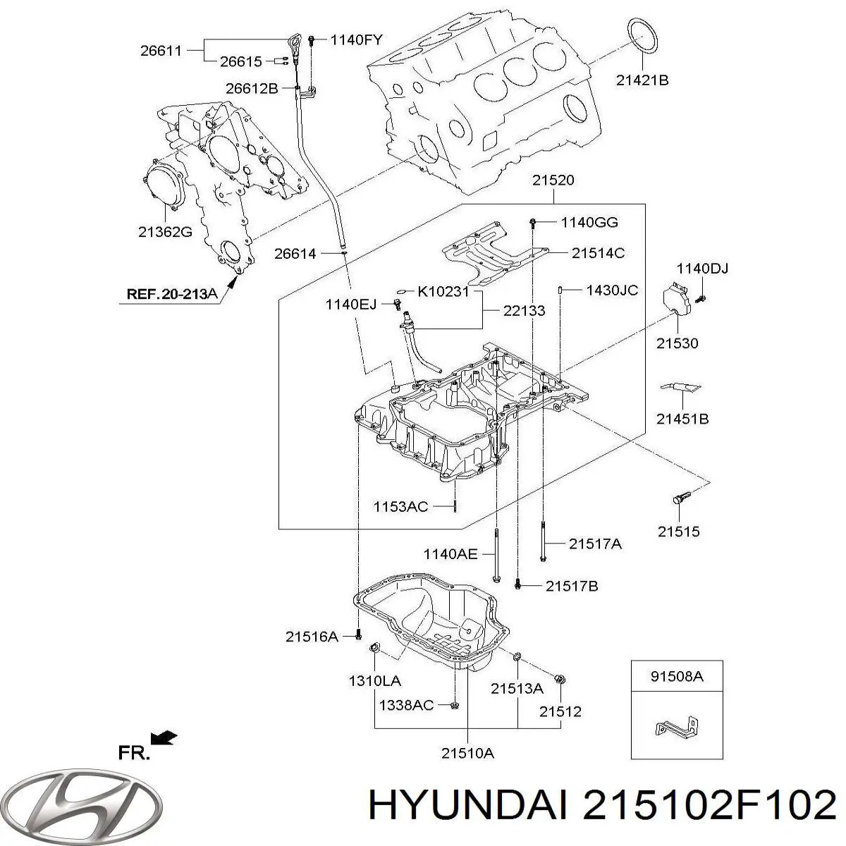 Піддон масляний картера двигуна, верхня частина Hyundai/Kia 215102F102 ціна, від 239.65 USD
