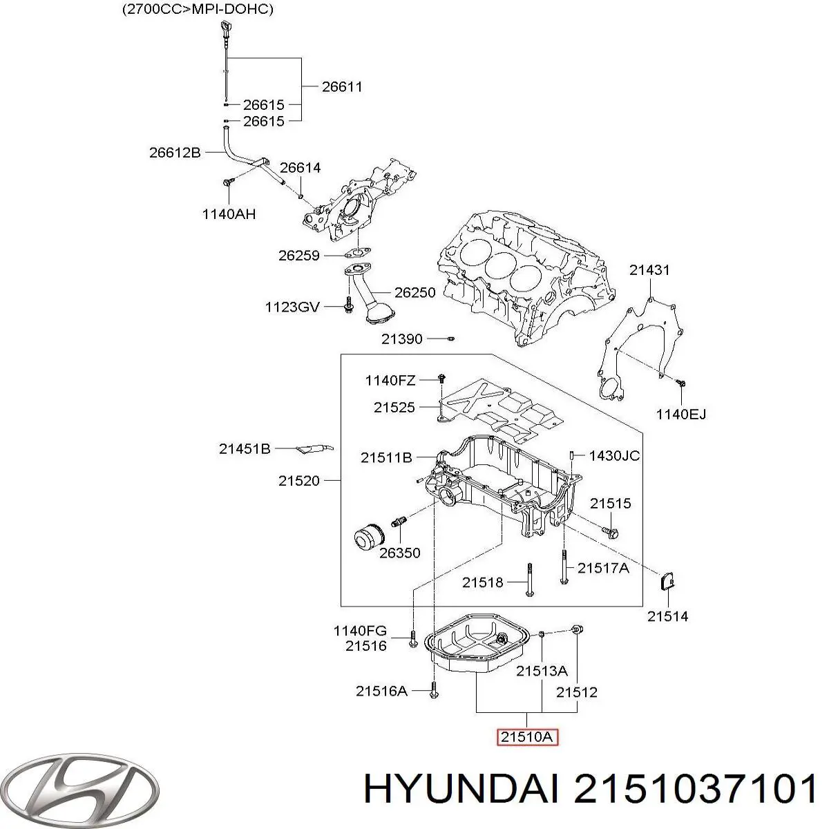 Піддон масляний картера двигуна, нижня частина Hyundai/Kia 2151037101 ціна, від 37.25 USD