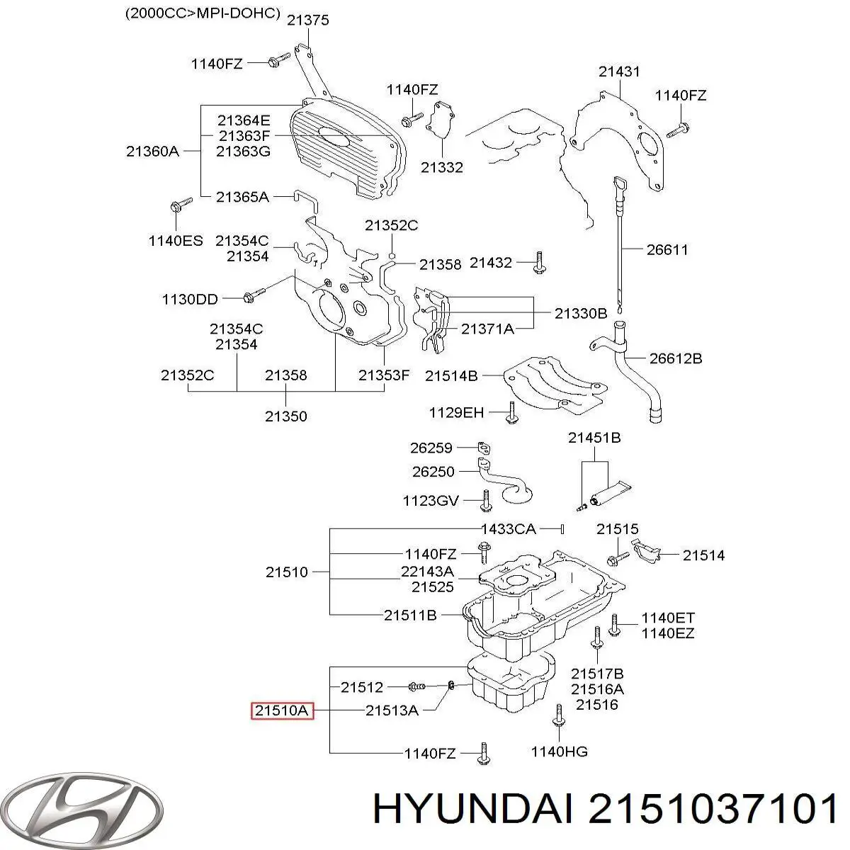 2151037101 Hyundai/Kia піддон масляний картера двигуна, нижня частина