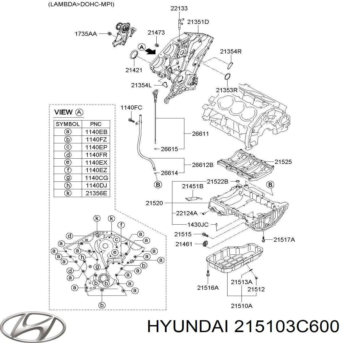 Піддон масляний картера двигуна, нижня частина Hyundai/Kia 215103C600 ціна, від 83.33 USD
