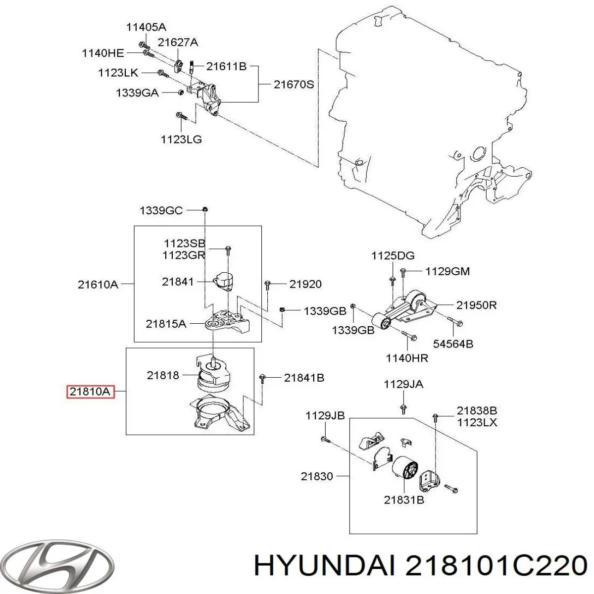 218101C220 Hyundai/Kia Права подушка мотора