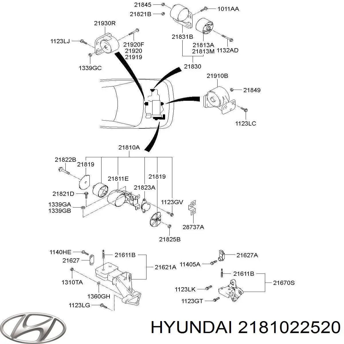 Права подушка двигуна Hyundai/Kia 2181022520 ціна, від 63.01 USD