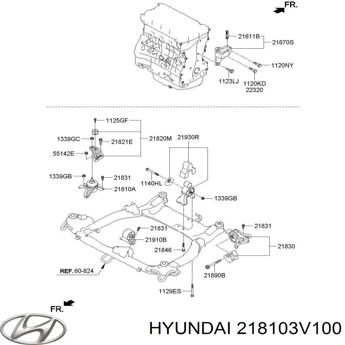 Права подушка двигуна Hyundai/Kia 218103V100 ціна, від 66.23 USD