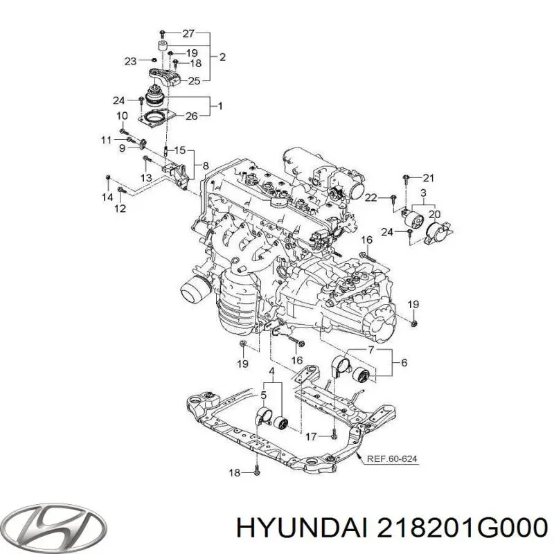 218201G000 Hyundai/Kia Кронштейн подушки (опори) двигуна, правої