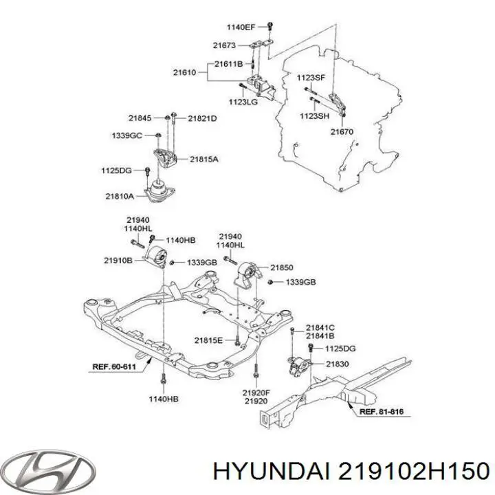 219102H150 Hyundai/Kia подушка (опора двигуна, передня)