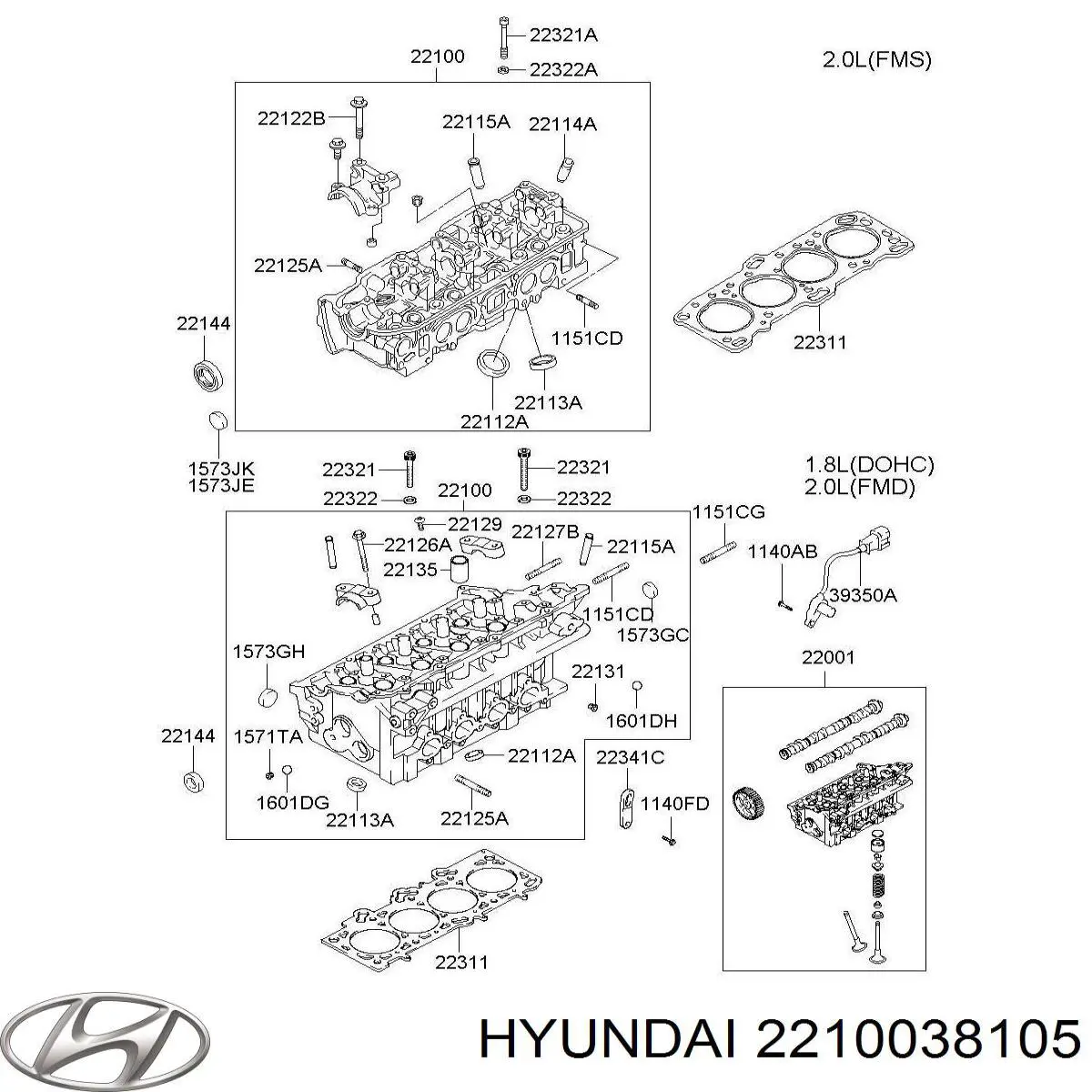 2210038105 Hyundai/Kia головка блока циліндрів (гбц)
