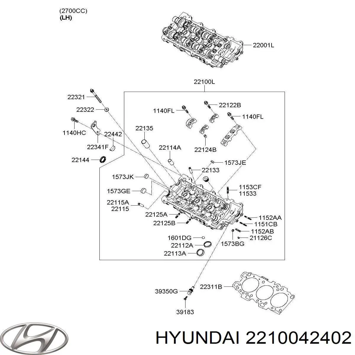 2210042402 Hyundai/Kia головка блока циліндрів (гбц)