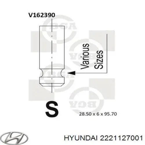 Клапан впускний Hyundai/Kia 2221127001 ціна, від 4.79 USD